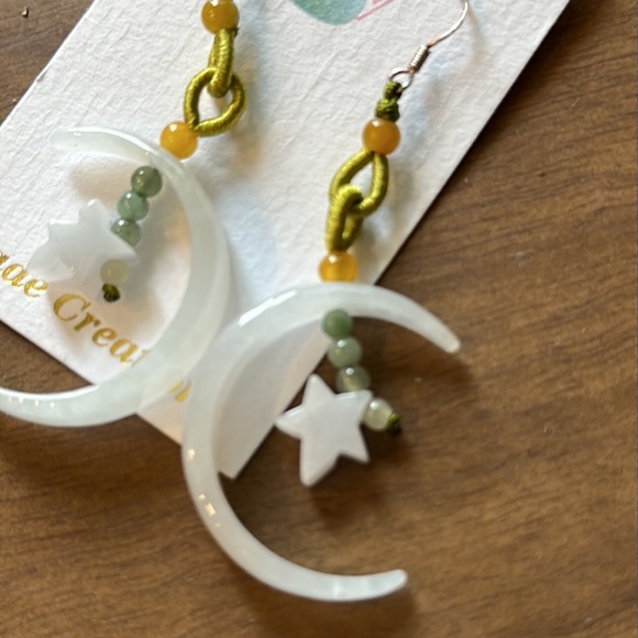 🎁🎁 GIFT SET New Jade Moon And Stars Earring Set With Silk Pouch w/ Artist Info - Picture 7 of 7